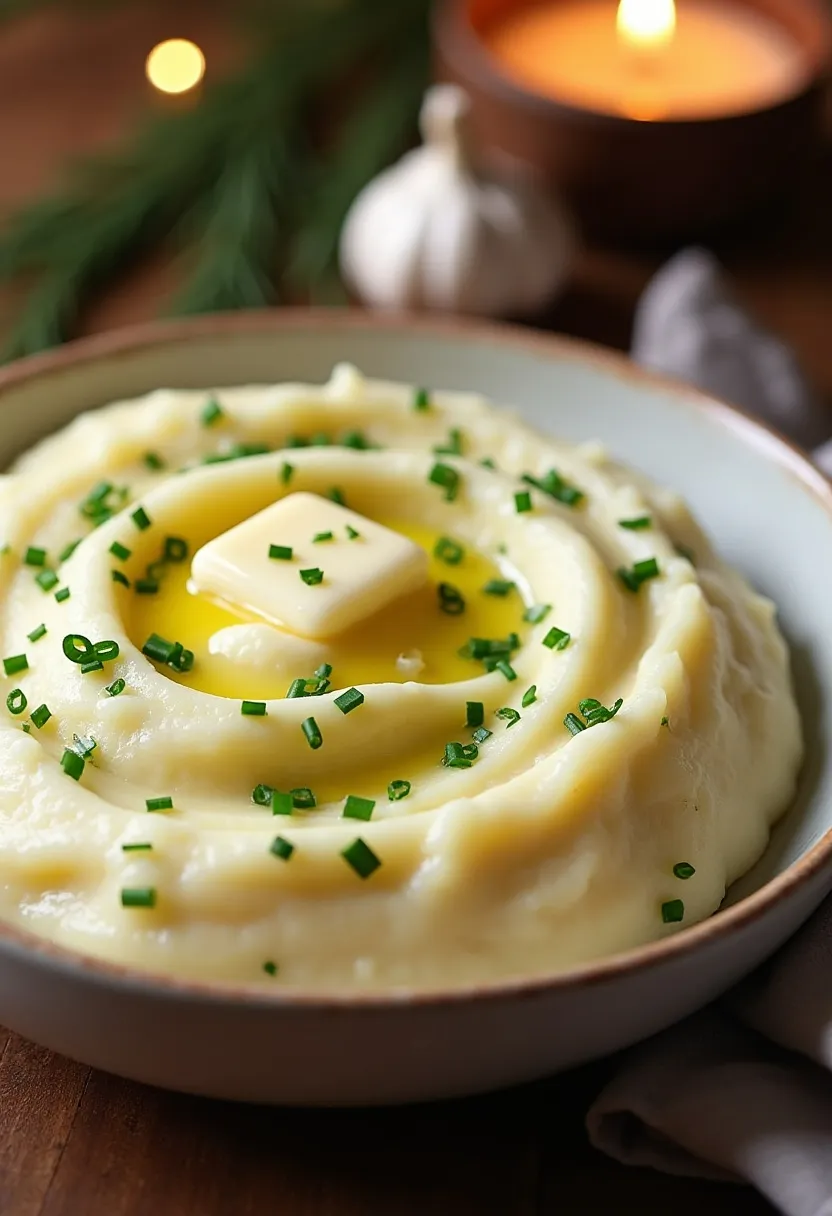 Creamy mashed potatoes with garlic and chives for New Year’s Eve