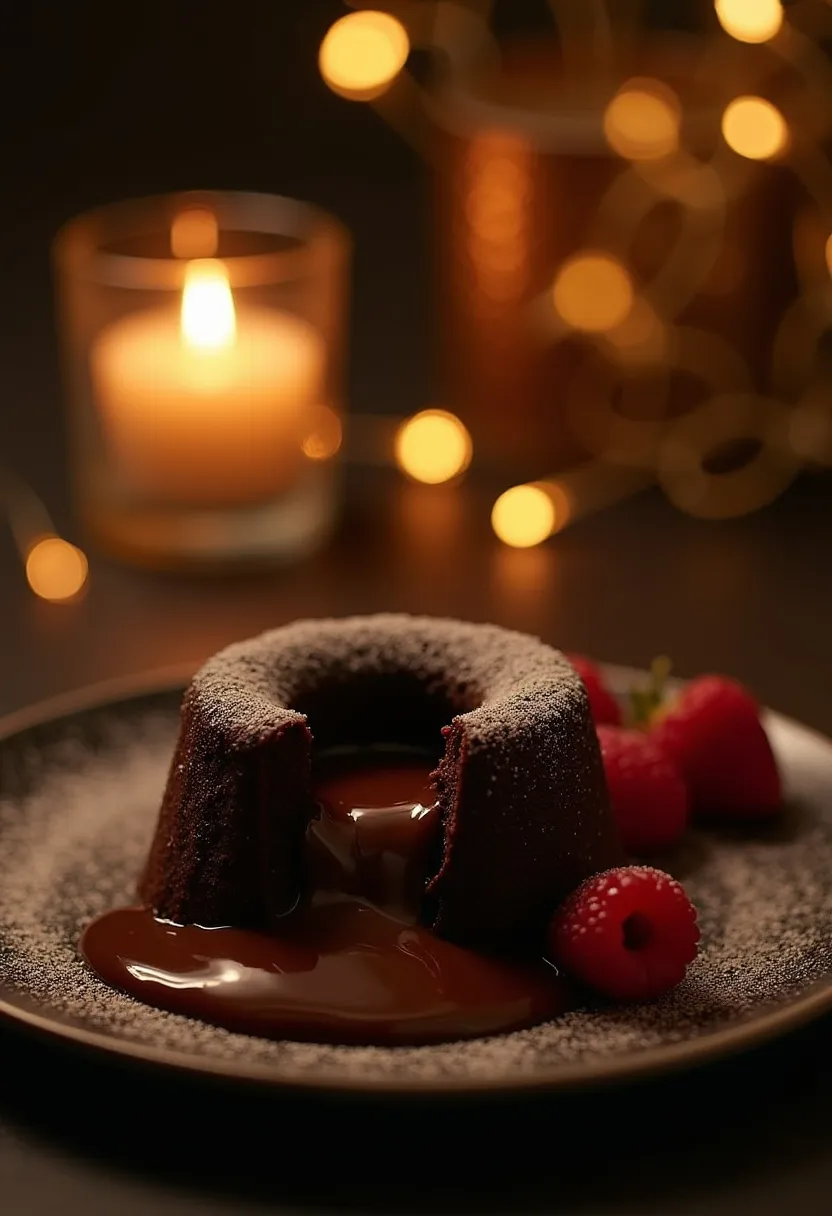 Warm chocolate lava cake with molten center for New Year’s Eve