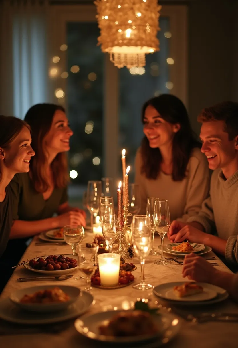 Family gathered at a festive New Year’s Eve table