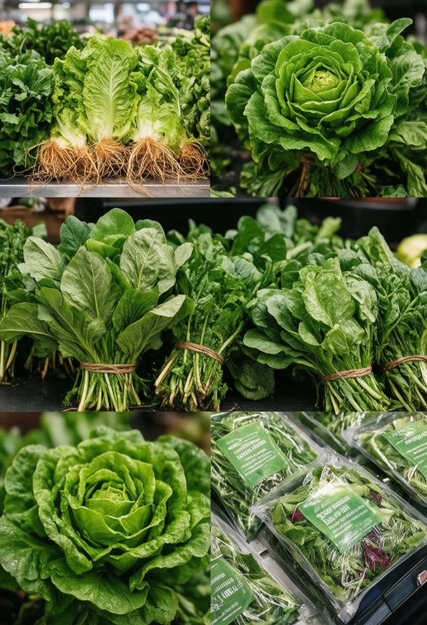 Collage of different salad greens sold as heads, bunches, and mixes
