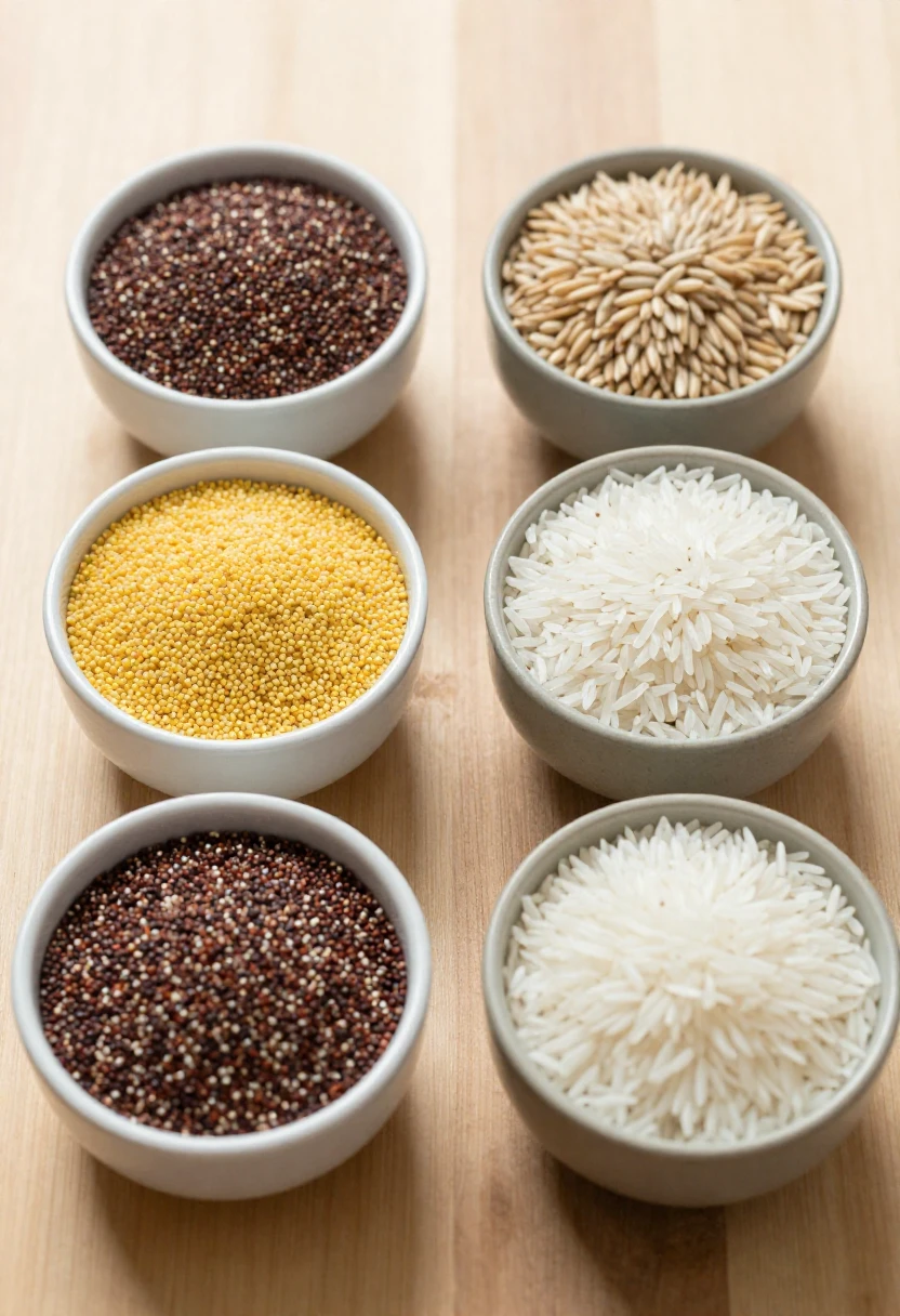 Comparison of ancient grains and common grains showing differences in texture and variety