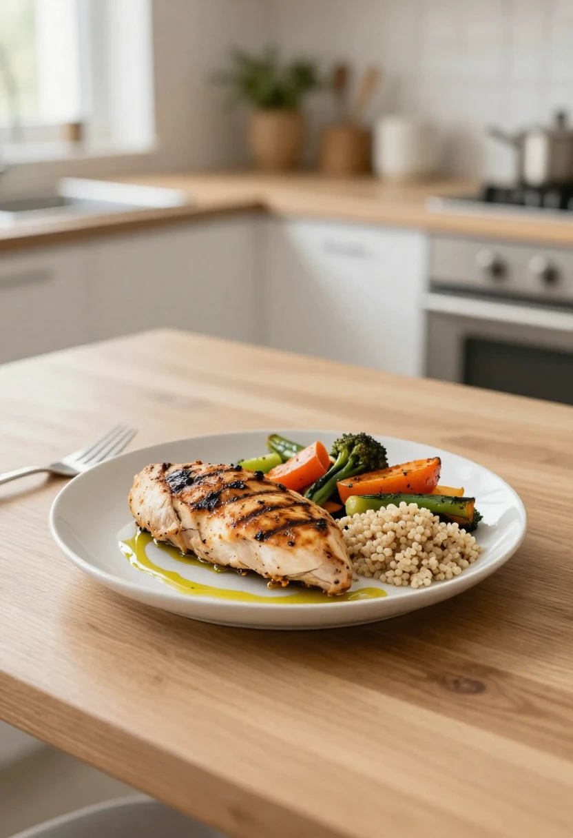 Balanced meal with protein, vegetables, and whole grains showing a healthier adaptation of the Dukan Diet principles