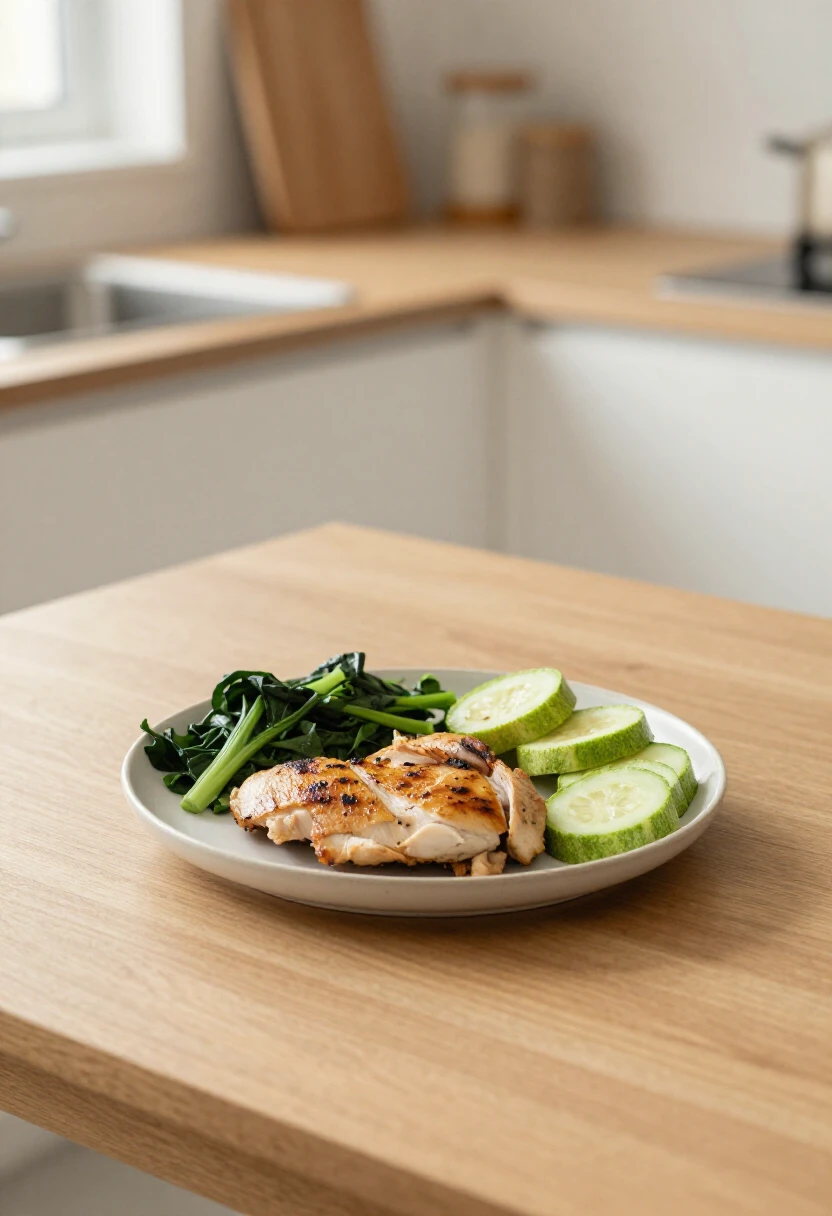 Grilled chicken with green vegetables representing the Cruise phase of the Dukan Diet
