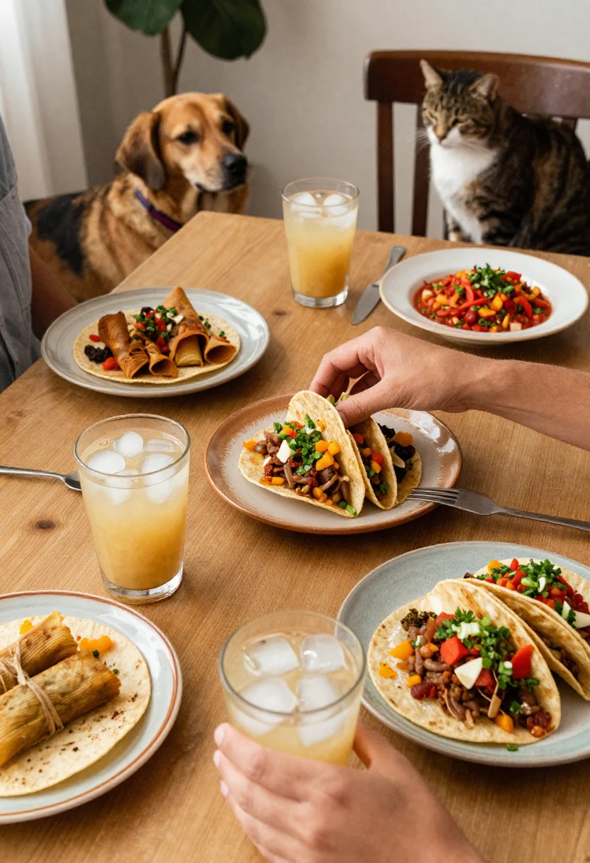 Horchata served with tacos and traditional Mexican food