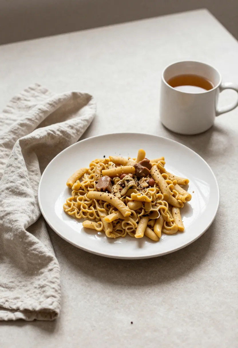 Mindful eating without pressure, showing a relaxed and imperfect meal setting