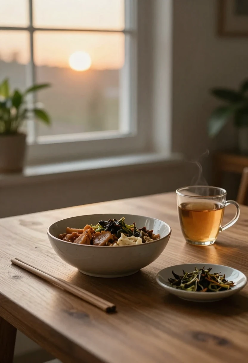 Relaxing after a nourishing plant-based meal in a calm home setting