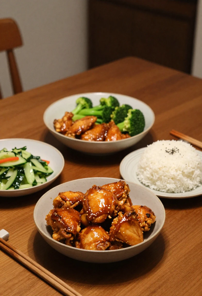 Orange chicken served with rice and vegetables for a balanced dinner