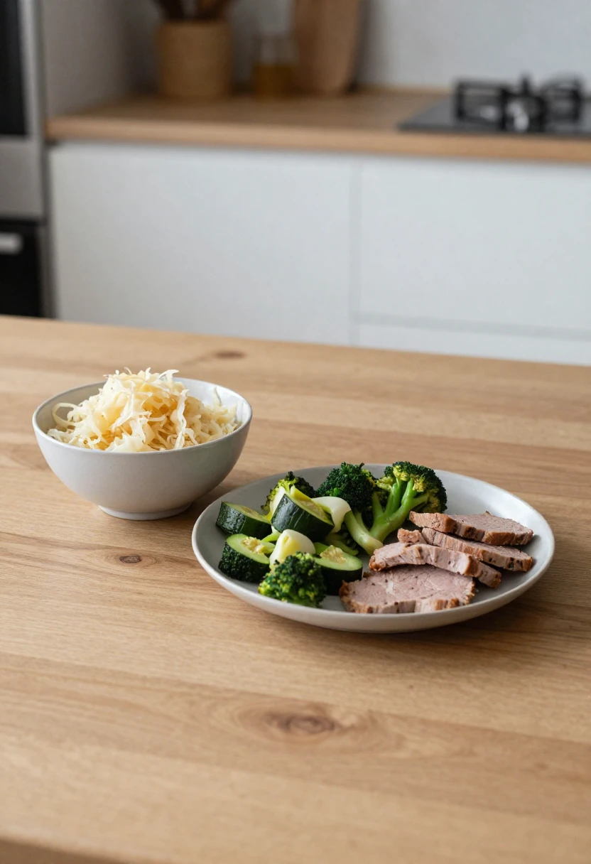 Small portion of sauerkraut served with a balanced meal illustrating realistic weight loss expectations