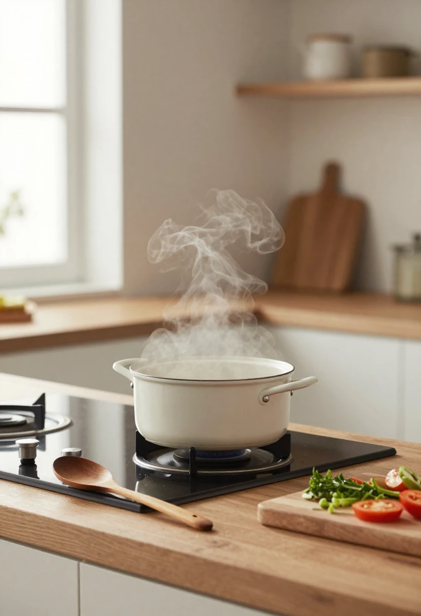 Simmering pot with vegetables and herbs in soft light representing how cooking supports emotional regulation