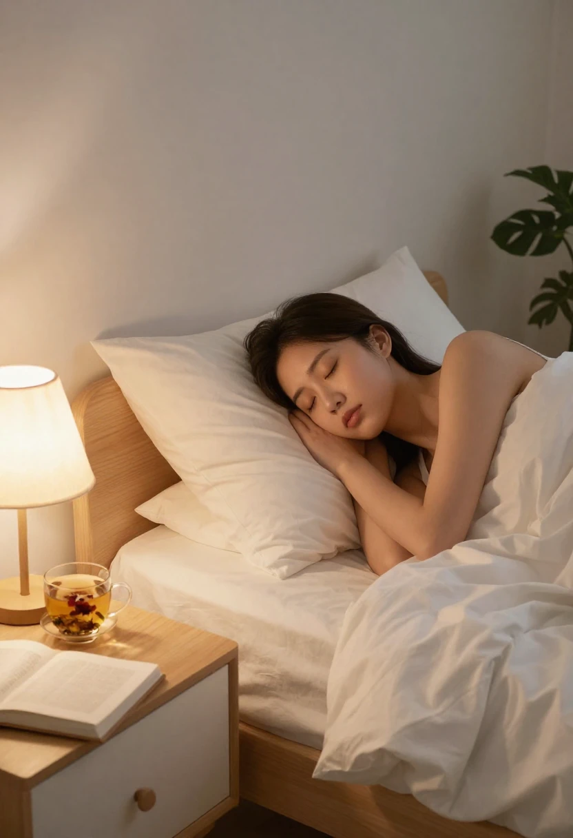 Calm bedroom and evening routine supporting better sleep and stress management for weight loss