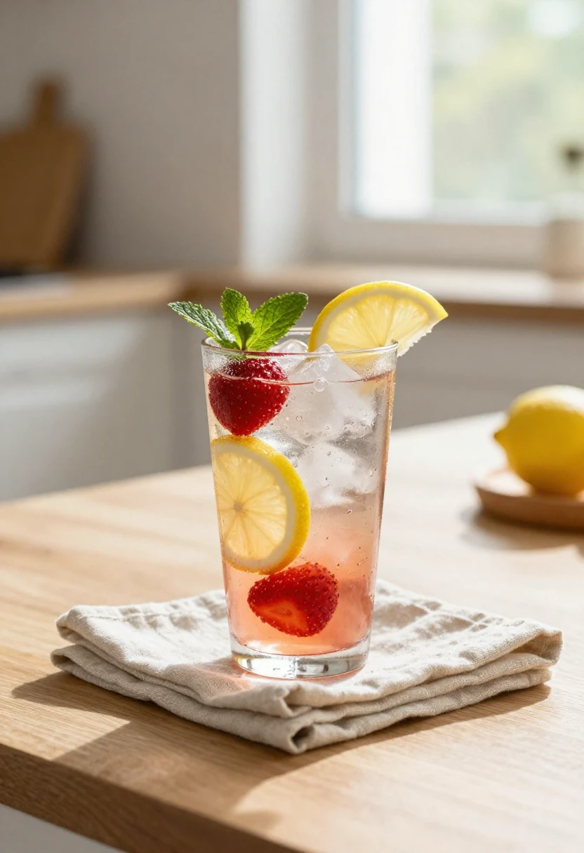 Strawberry lifter drink with lemon and mint showing balance of sweet and citrus flavors
