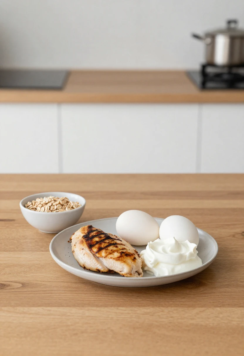 Lean protein foods and oat bran representing the core philosophy of the Dukan Diet