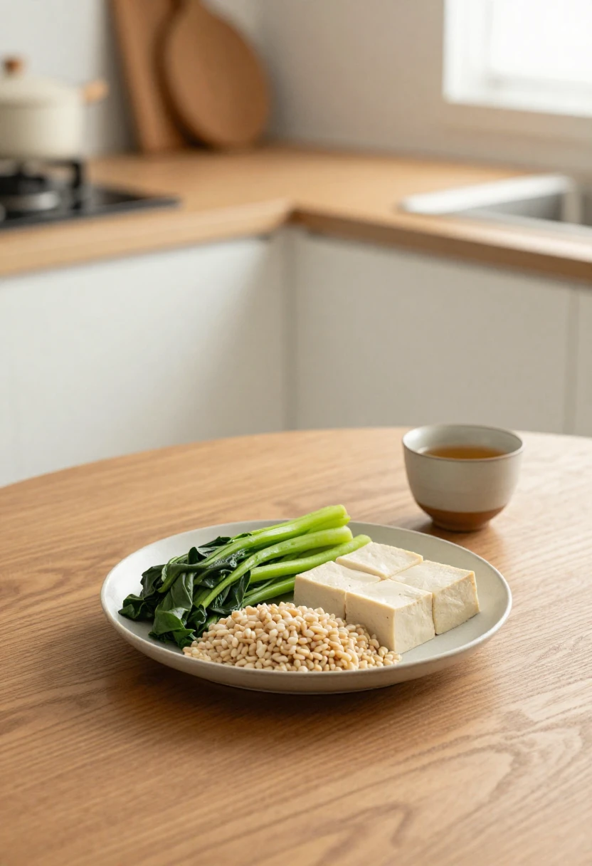 Balanced plant-based meal with tea representing the core mindful principles of the Zen Diet