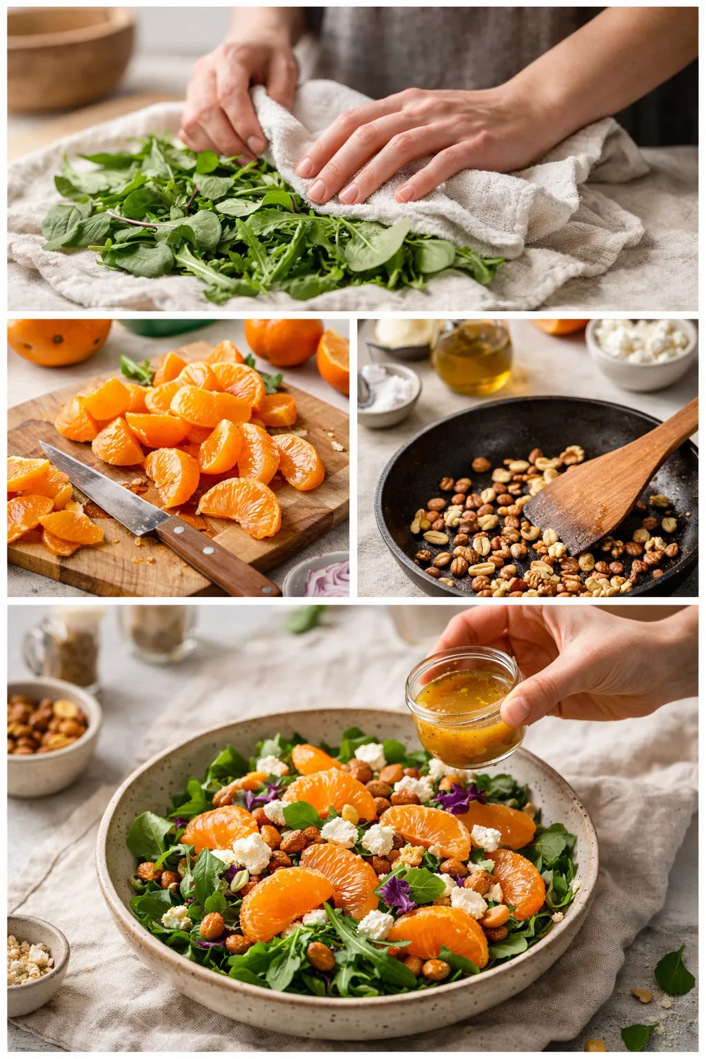 Step-by-step collage of making mandarin citrus salad