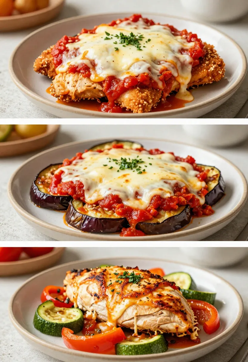 Chicken and eggplant parmigiana recipe variations collage