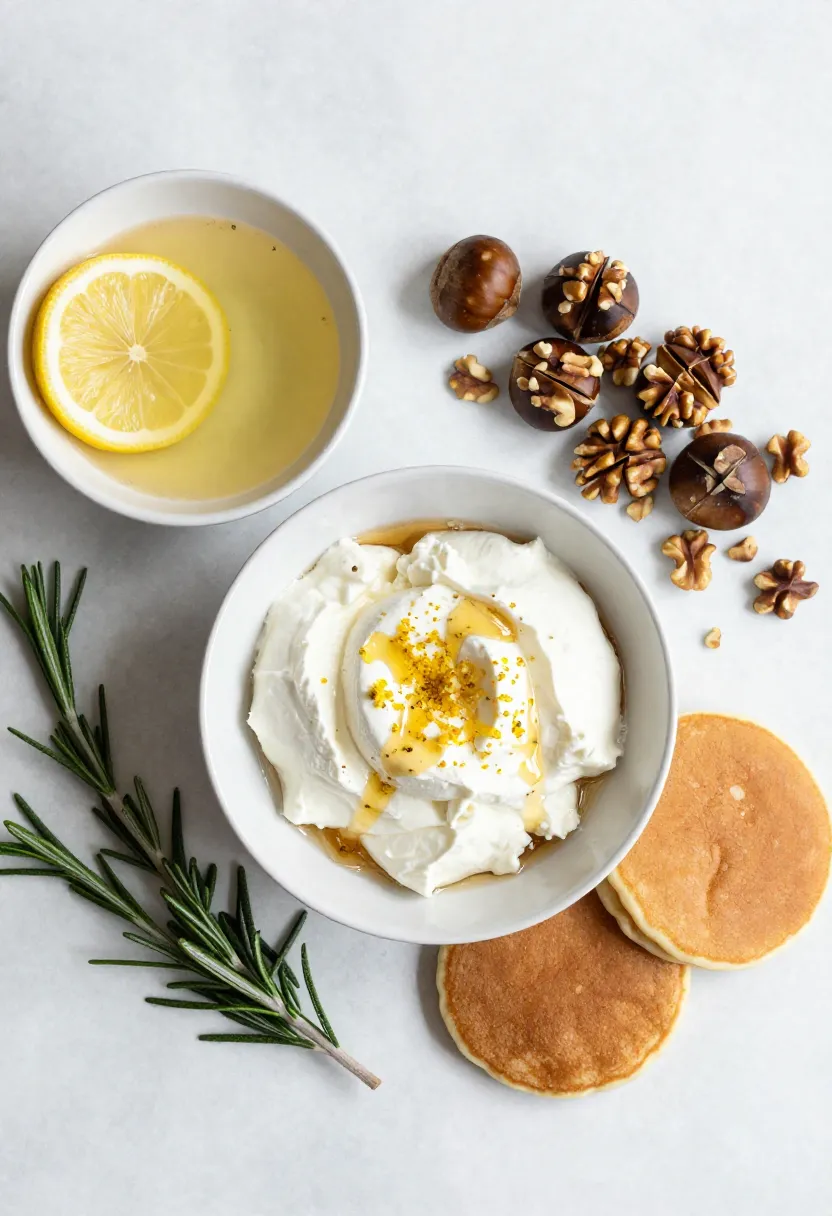 Ricotta, lemon zest, honey, and chestnuts for pancake filling