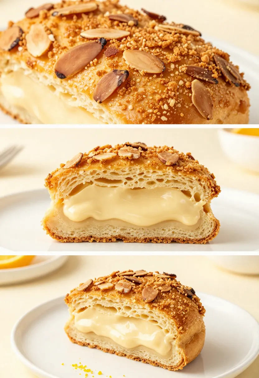 Bostock collage showing crispy top and soft almond interior