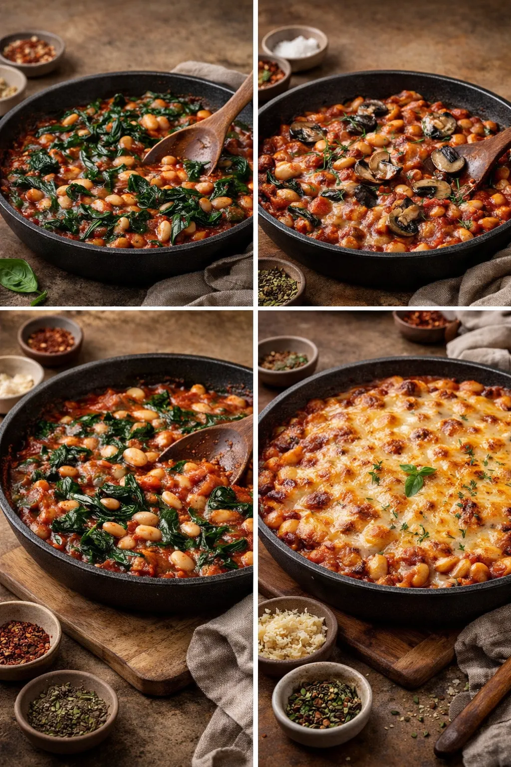 Customizable cheesy white bean bake with different ingredient options