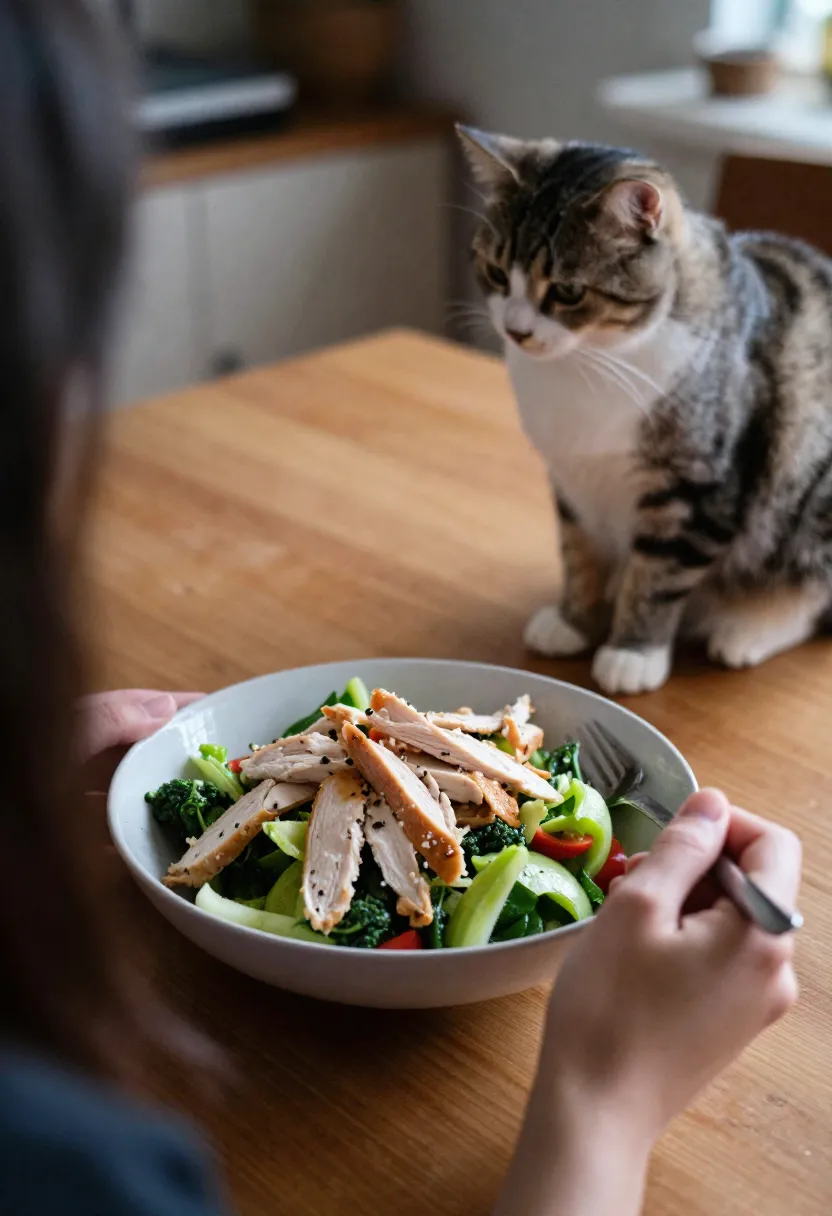 Chinese chicken salad in a casual home setting with simple serving setup