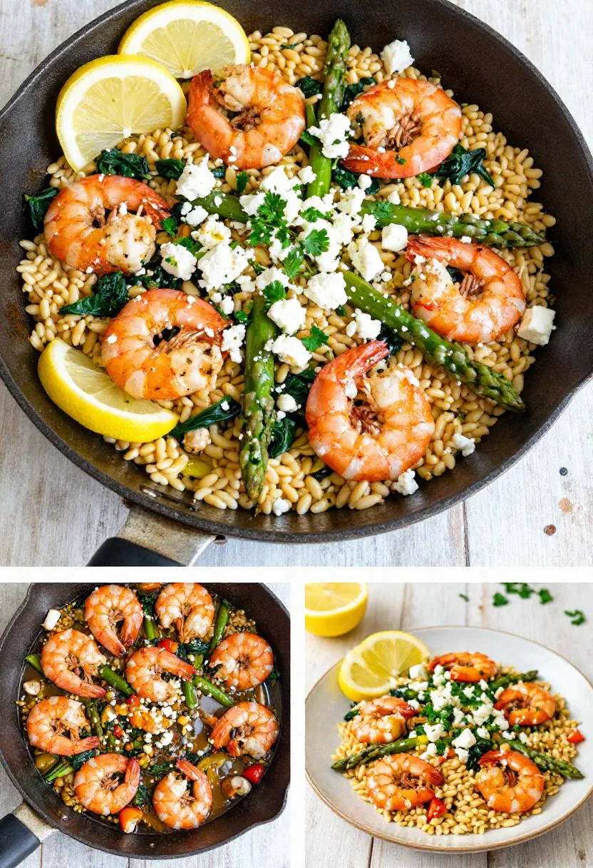 Mediterranean shrimp and orzo with feta, herbs, and lemon.