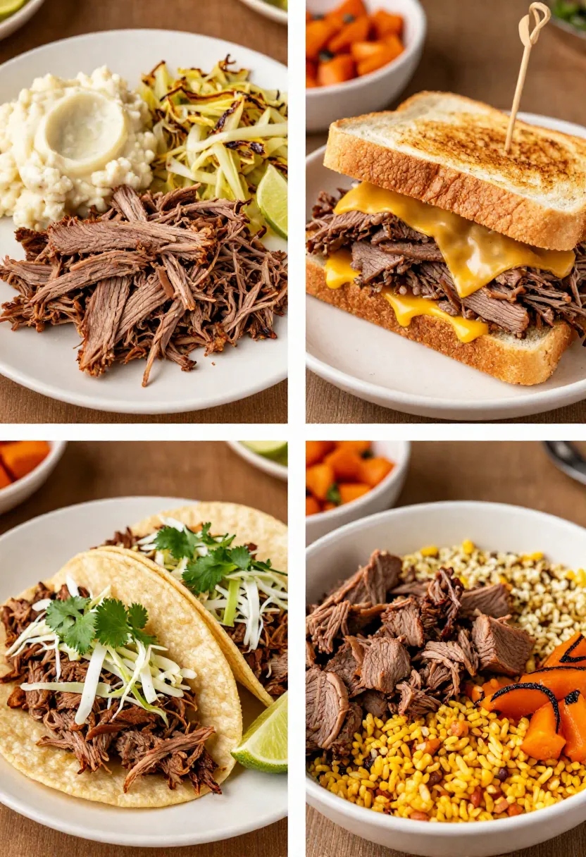 Collage of different ways to serve carnitas-style corned beef