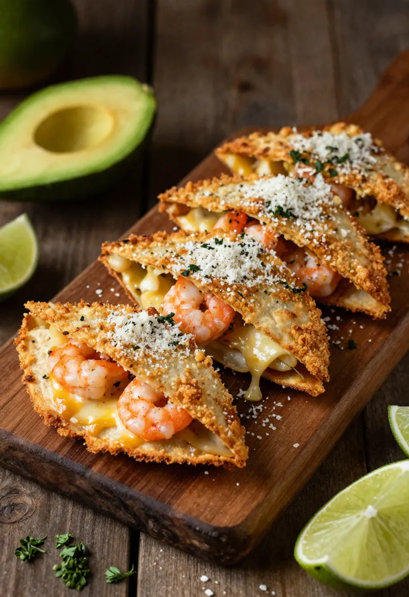 Easy shrimp quesadillas with crispy Parmesan crust and fresh ingredients