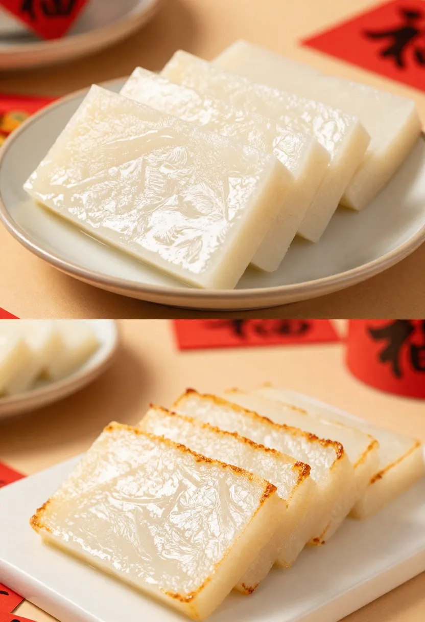 Nian Gao sticky rice cake served for Chinese New Year.