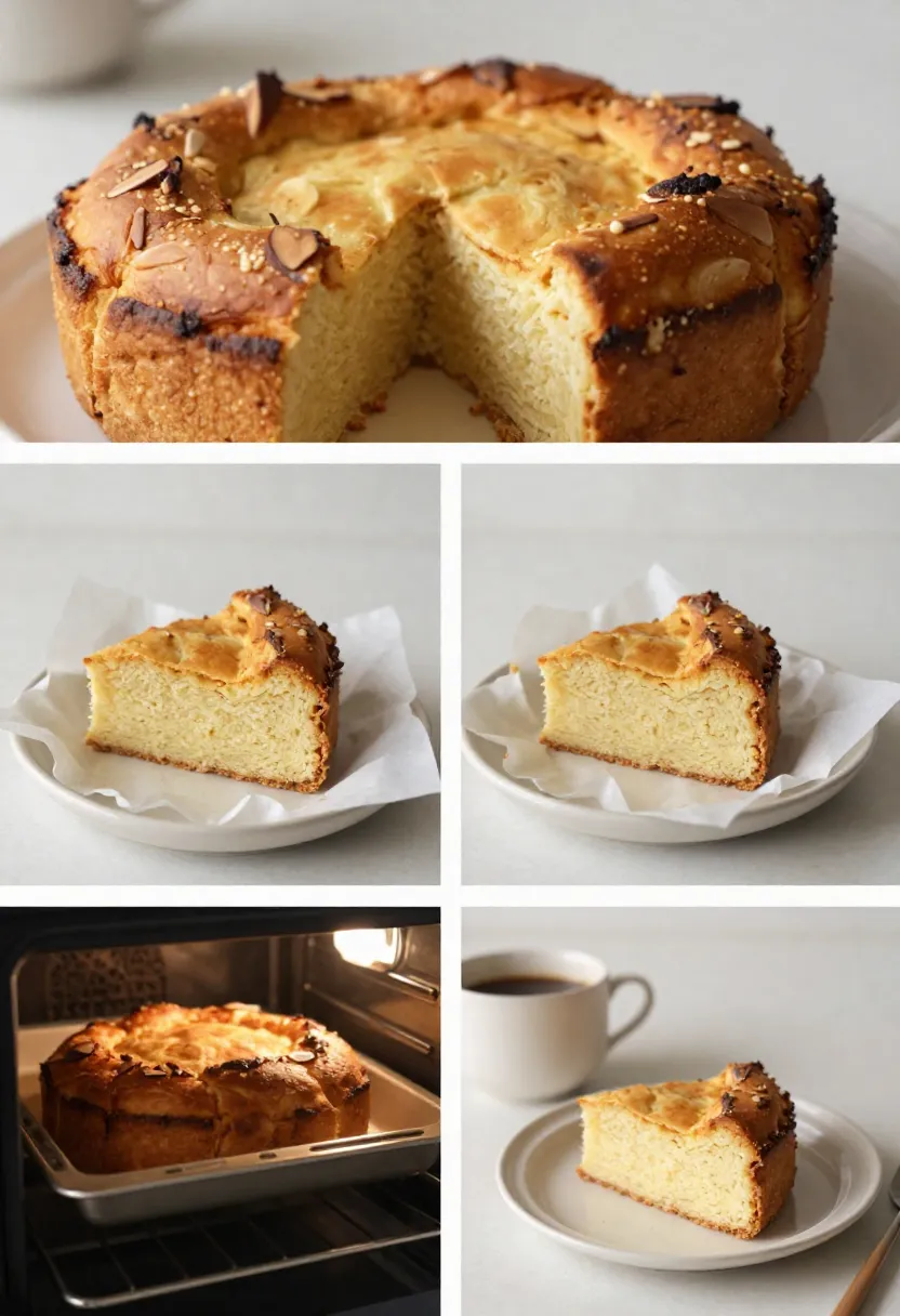 Bostock storage and reheating collage showing fresh and leftover pastry