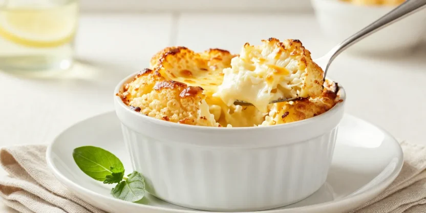 Golden twice-baked cauliflower soufflé hero dish