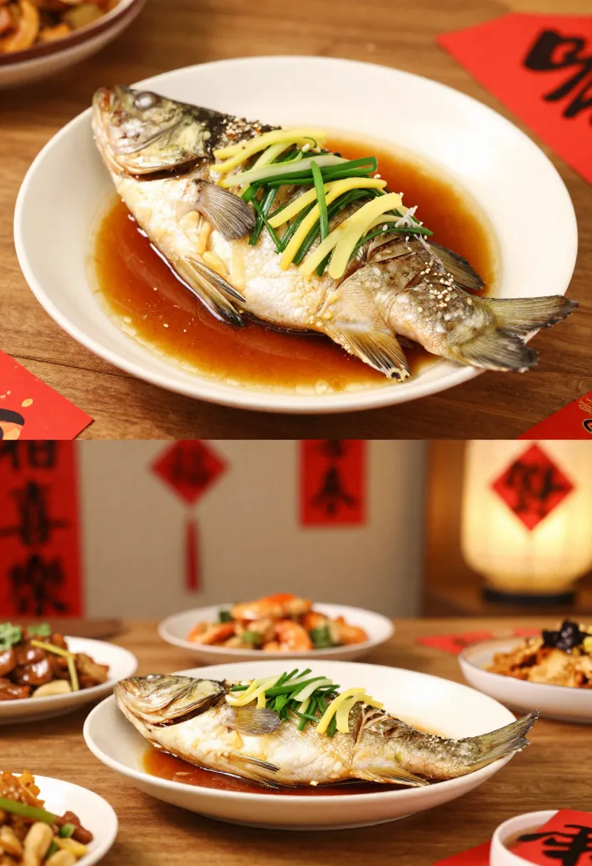Whole fish dish served during Chinese New Year dinner.