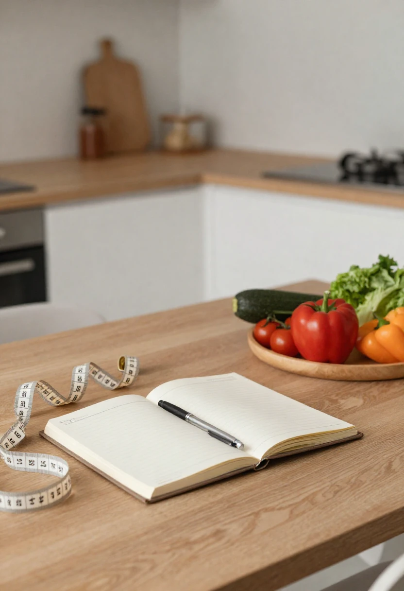 Meal planning notebook and healthy ingredients representing the appeal of complete weight-loss packages.