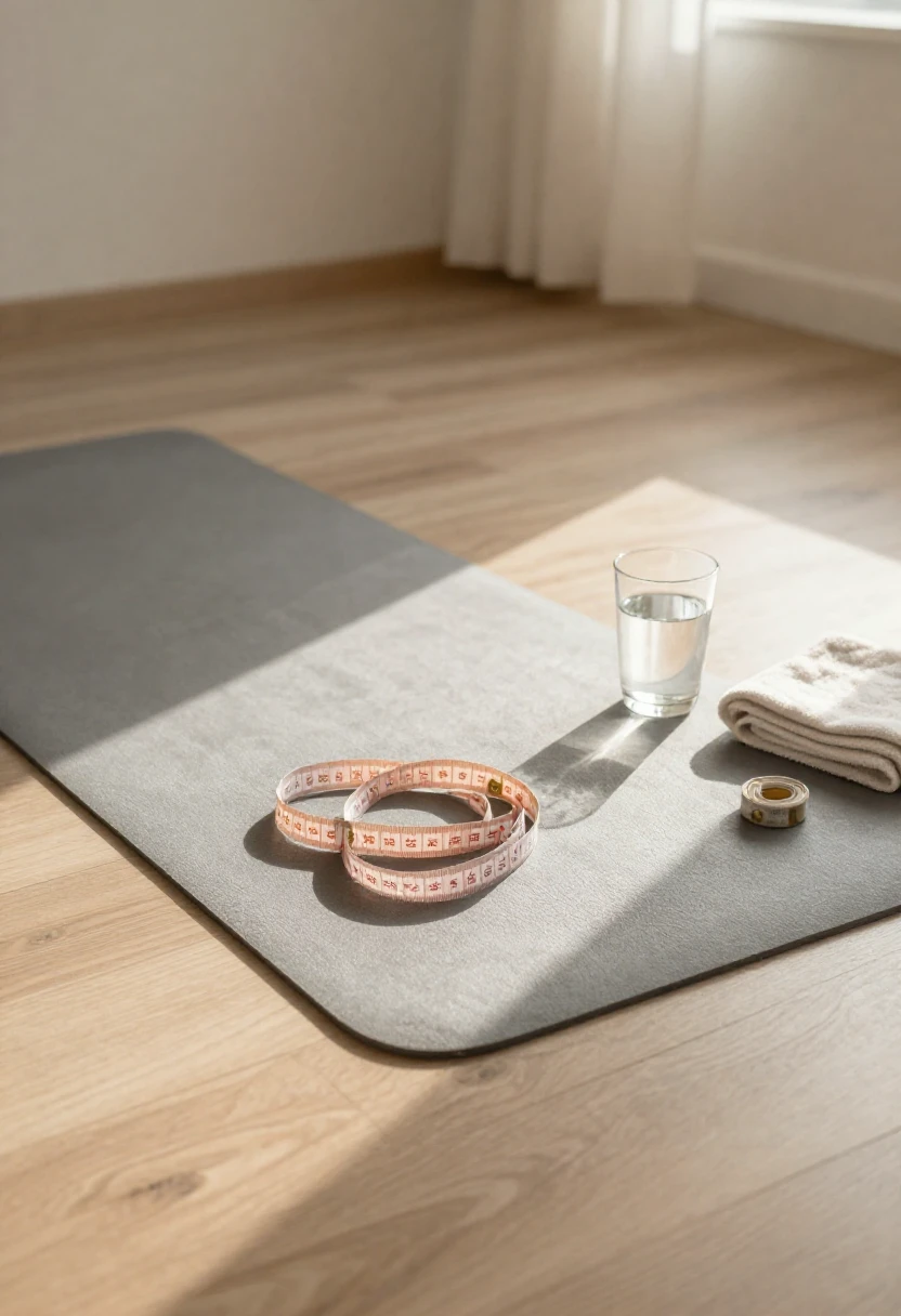 Yoga mat and measuring tape representing the question of exercising on the HCG diet.