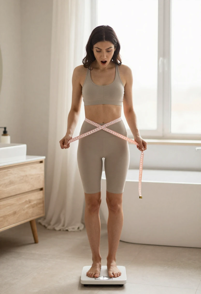 Person checking weight on scale during rapid weight loss attempt