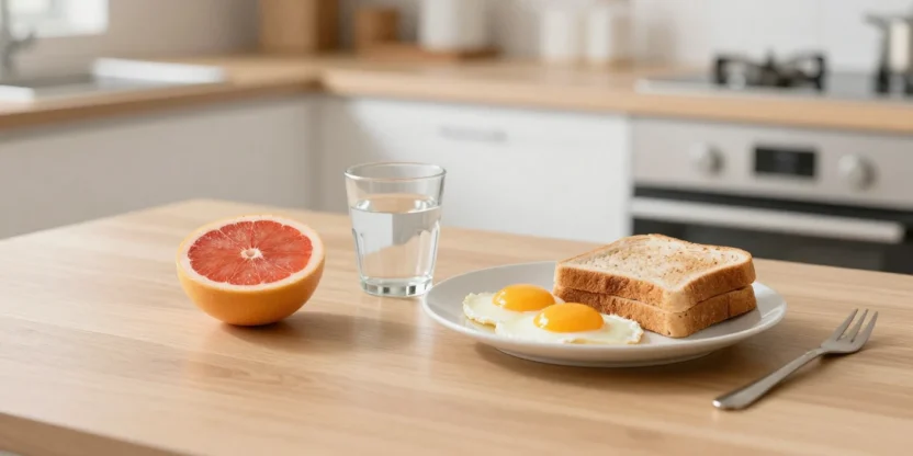 Fresh pink grapefruit with balanced breakfast representing the Grapefruit Diet and citrus-based weight loss