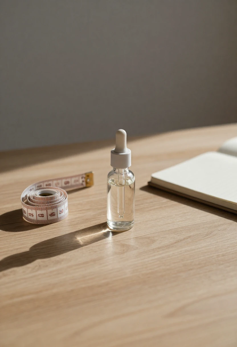 Dropper bottle and measuring tape symbolizing potential risks of weight-loss supplements.