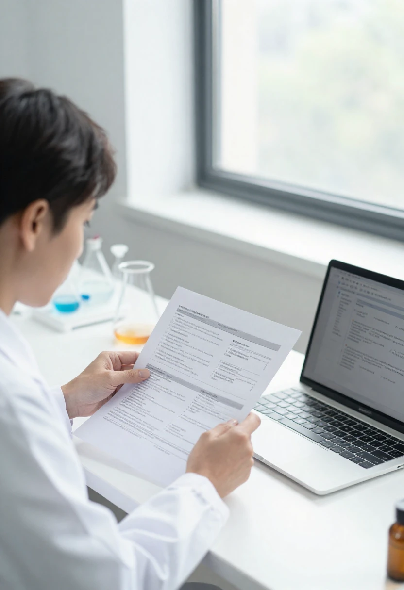 Scientist reviewing nutrition and weight loss research papers