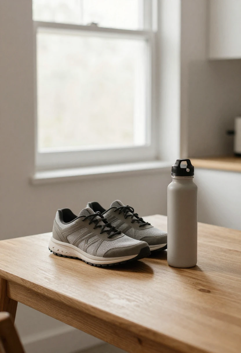 Walking shoes and water bottle symbolizing daily movement beyond gym workouts
