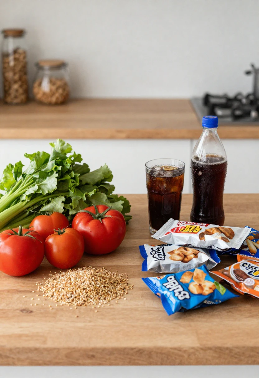 Processed foods contrasted with whole foods in a macrobiotic diet