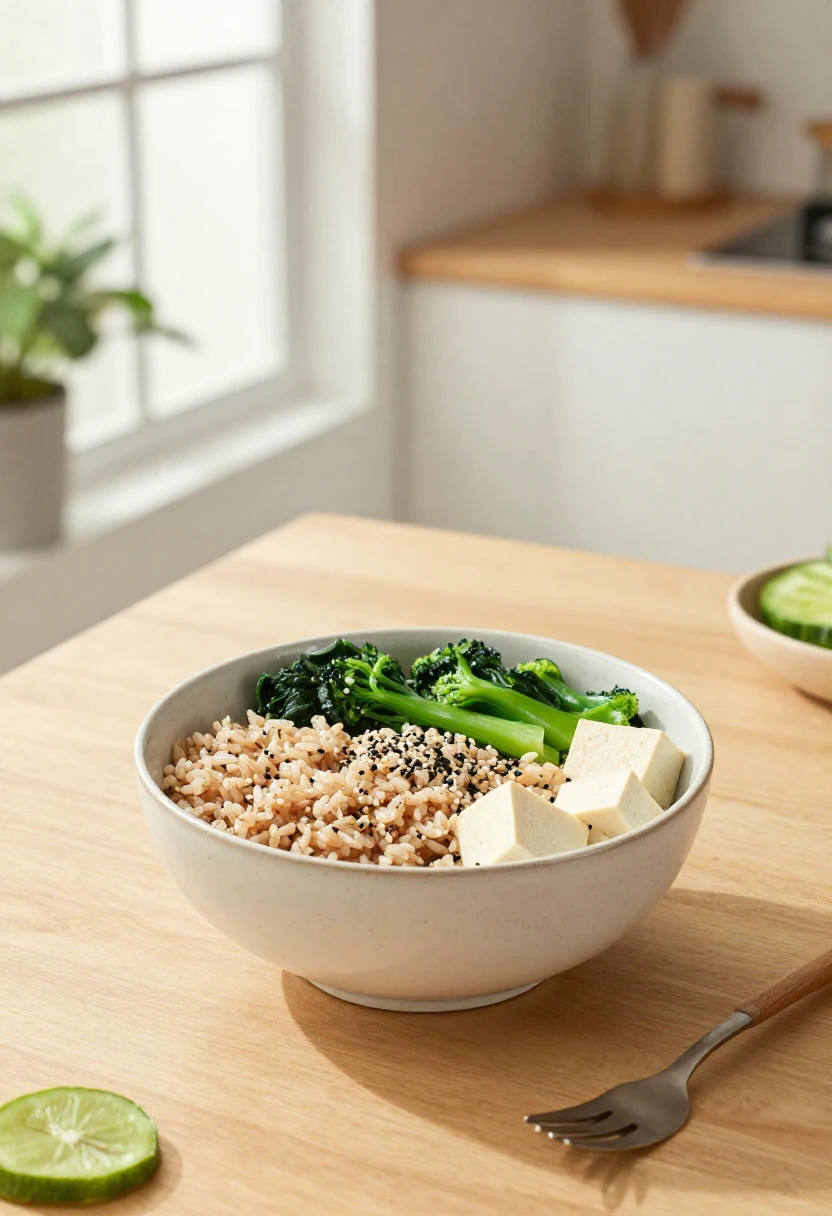 Balanced macrobiotic meal representing the health benefits of the diet