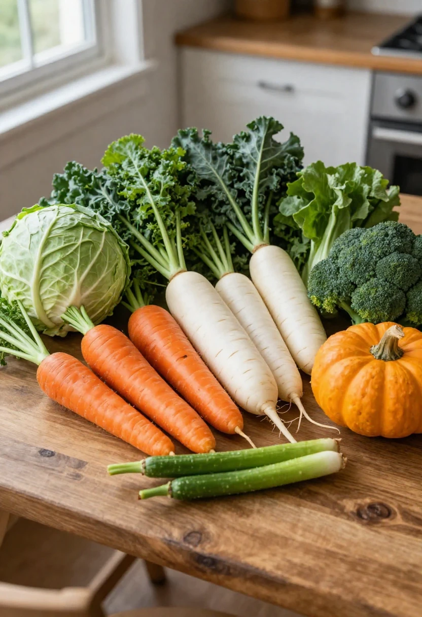 Fresh seasonal vegetables commonly used in the macrobiotic diet