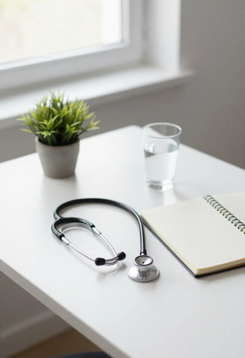 Doctor's desk with stethoscope representing medical consultation for high cholesterol management