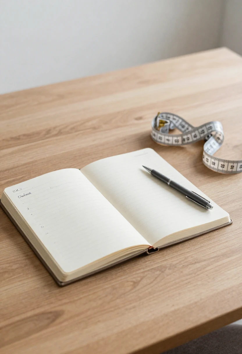 Notebook checklist and measuring tape representing questions to ask before buying weight-loss products.