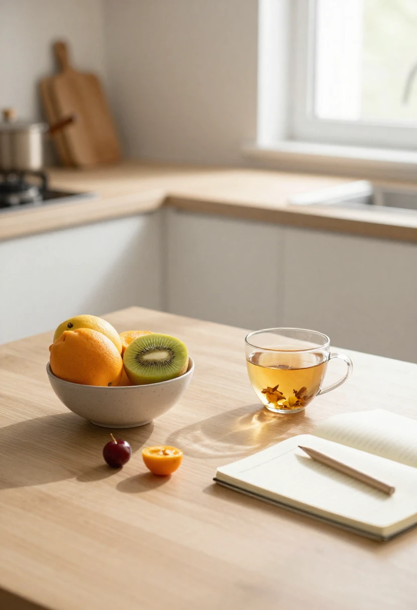 Morning wellness routine with healthy food and tea symbolizing balanced lifestyle