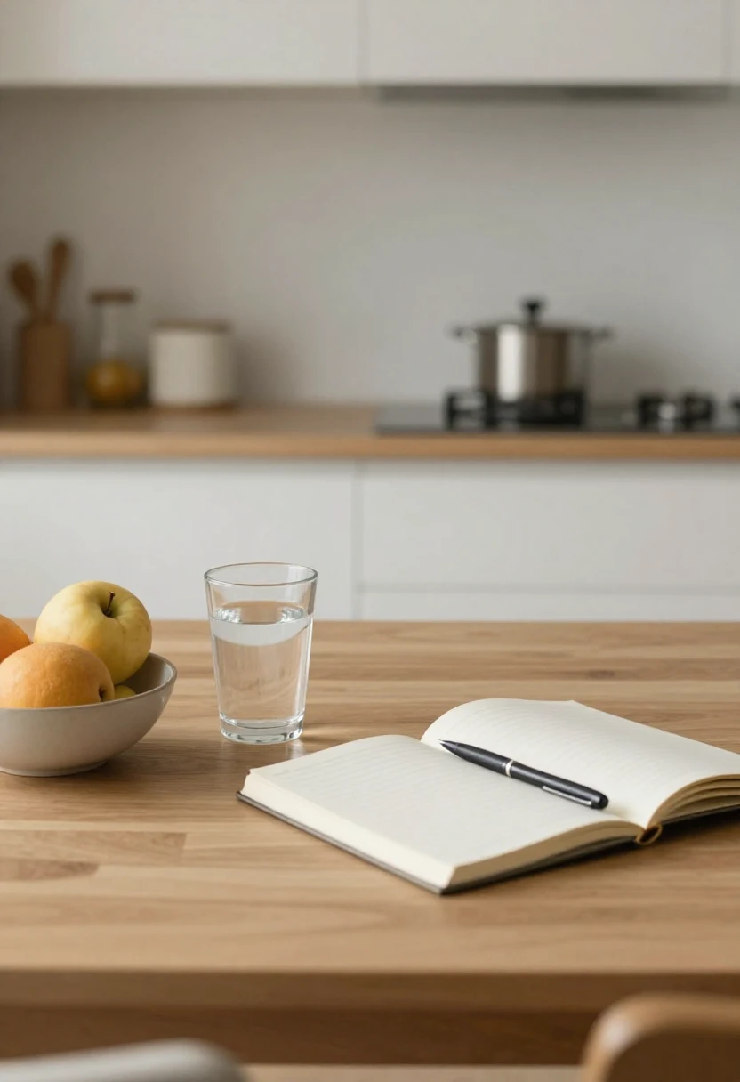 Healthy breakfast setup with notebook representing science and habit formation for weight loss