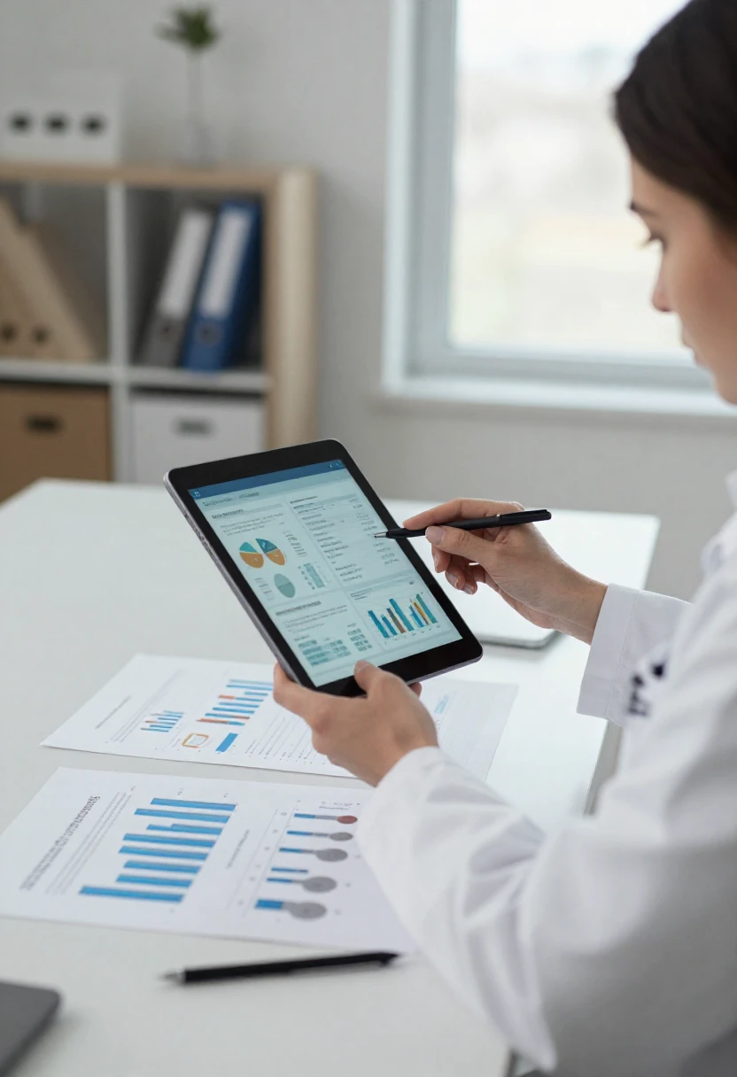 Researcher reviewing scientific studies on diet and weight loss