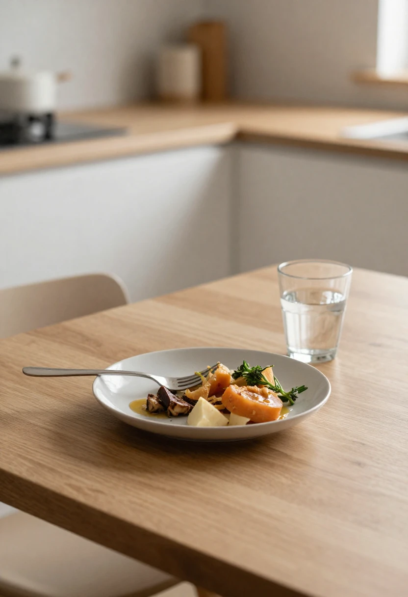 Partially eaten balanced meal illustrating mindful eating and awareness of hunger signals