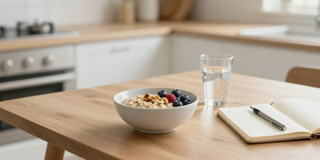 Balanced breakfast with oatmeal and water representing small daily changes for lasting weight loss