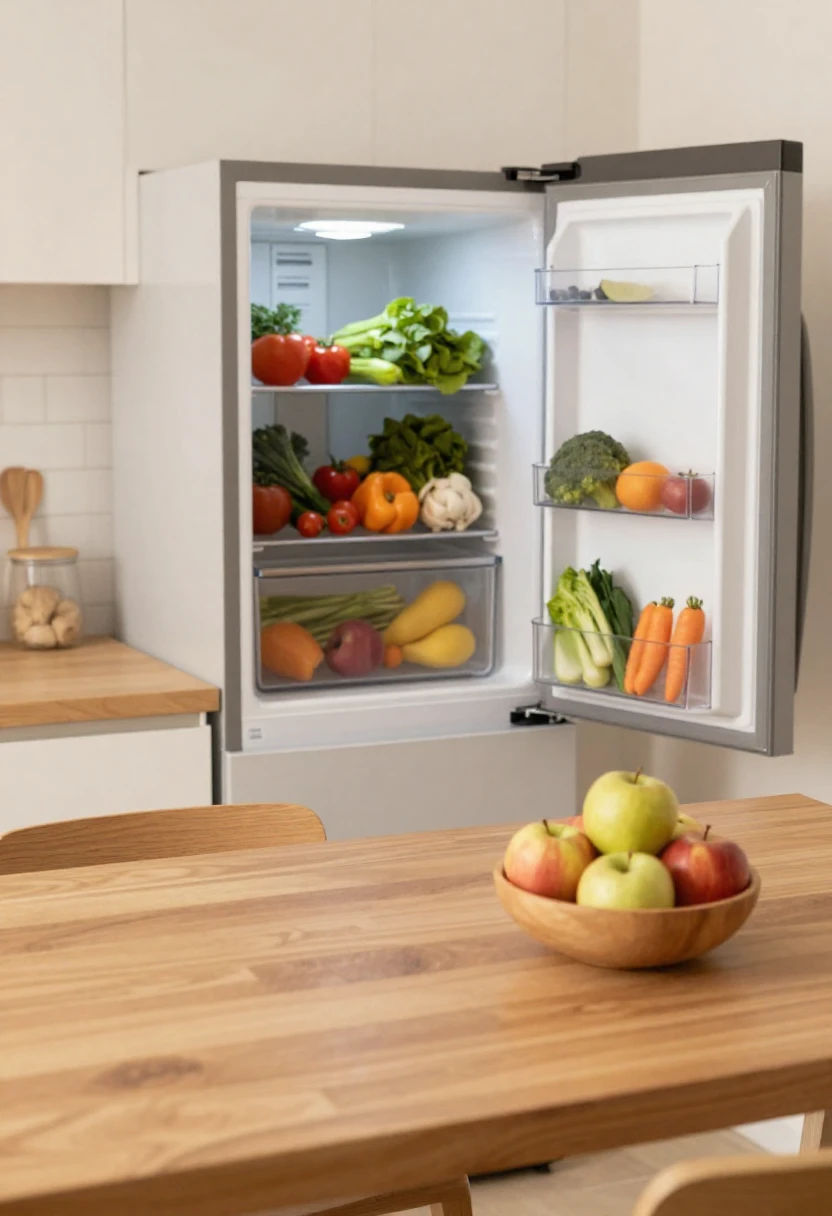 Organized kitchen with visible fresh produce illustrating a supportive eating environment