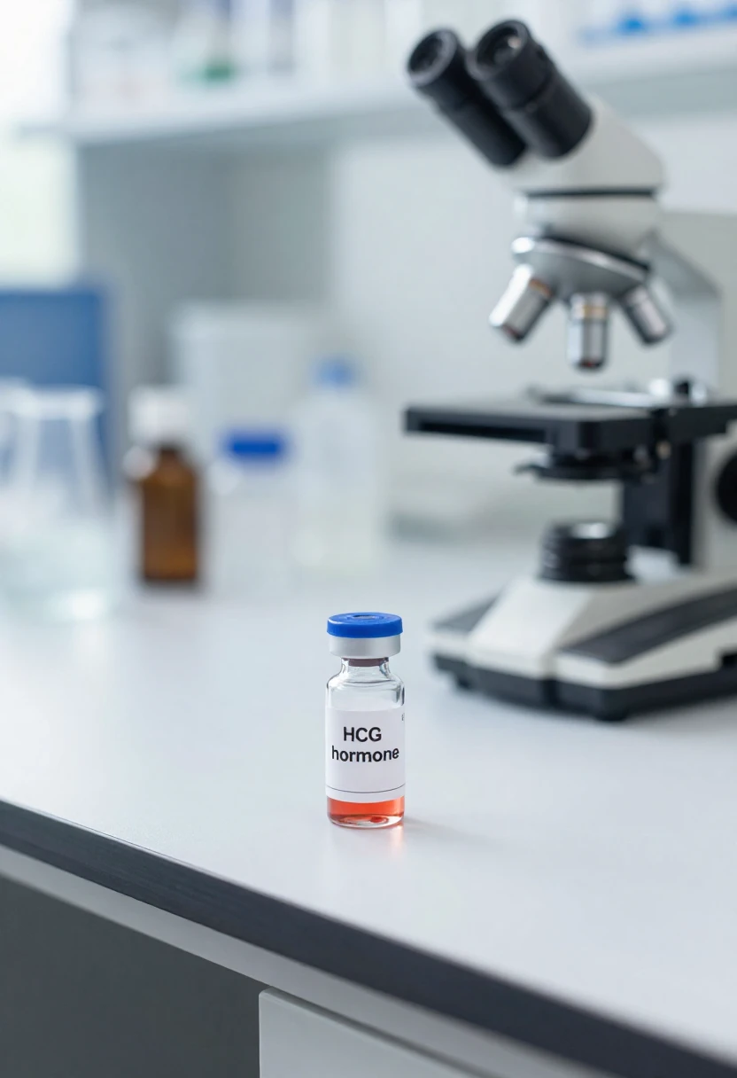 Laboratory vial representing the HCG hormone used in medical research