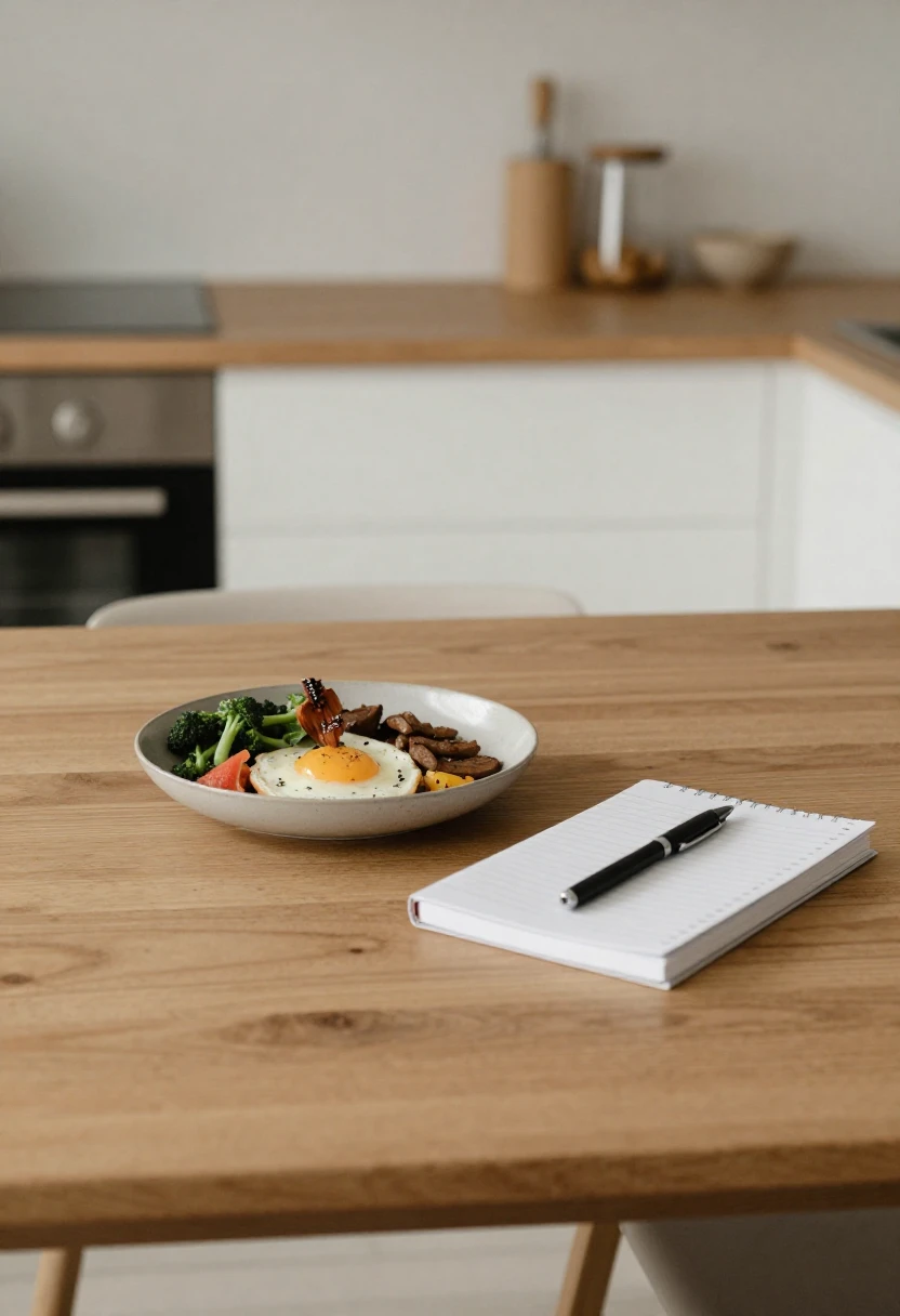 Balanced meal and notebook symbolizing thoughtful reflection when small changes need additional support